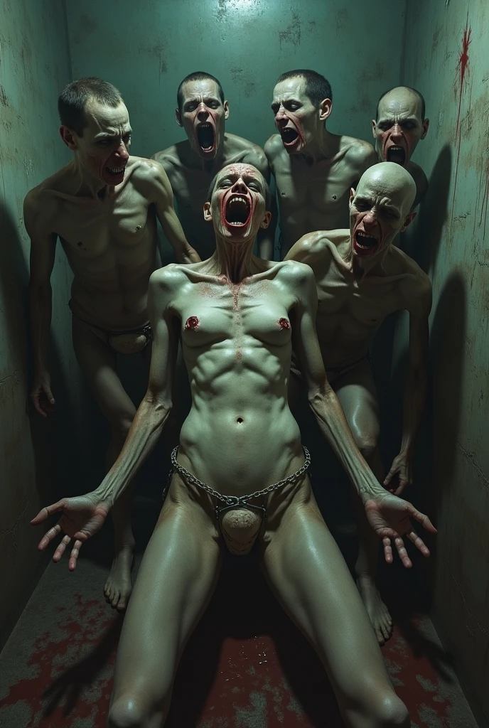 Girl, watch television, naked, 5 men, big penis, pretty girl, excited