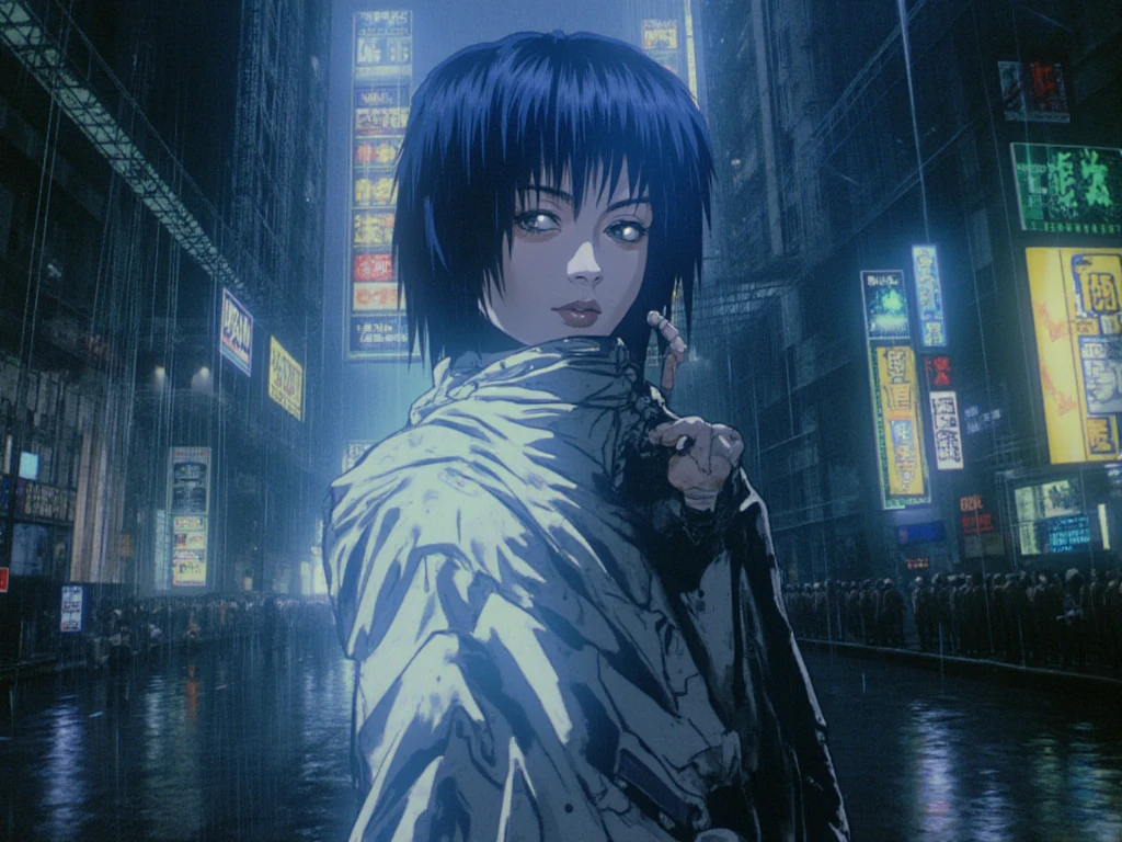 anime artwork Cinematic scene, Kusanagi Motoko, Ghost in the Shell, detailed background, masterpiece, best quality, high quality, highres, absurdres <lora:kusanagi_motoko:1> . anime style, key visual, vibrant, studio anime, highly detailed