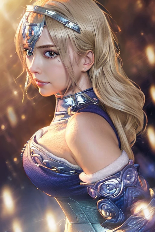 sitting, (Armed Knight), (hair spread out:1.3), (absurdly long hair:1.4),floating hair,blonde hair, night background, town,field, looking at viewer, (original: 1.2), (realistic: 1.5),absurdres, incredibly absurdres, ultra detail, high resolution, ultra detailed, best quality, amazing, top quality, extremely detailed CG unity 8k wallpaper, cinematic lighting, (perfect shiny skin:0.6),looking at viewer,messy hair,shiny hair, slim and smooth lines, huge breasts, slender waist,(magician:1.2), pose , <lora:15621_Lora_Sophitia:0.8> <lora:17104_Loar_TifOseMix:0.2>