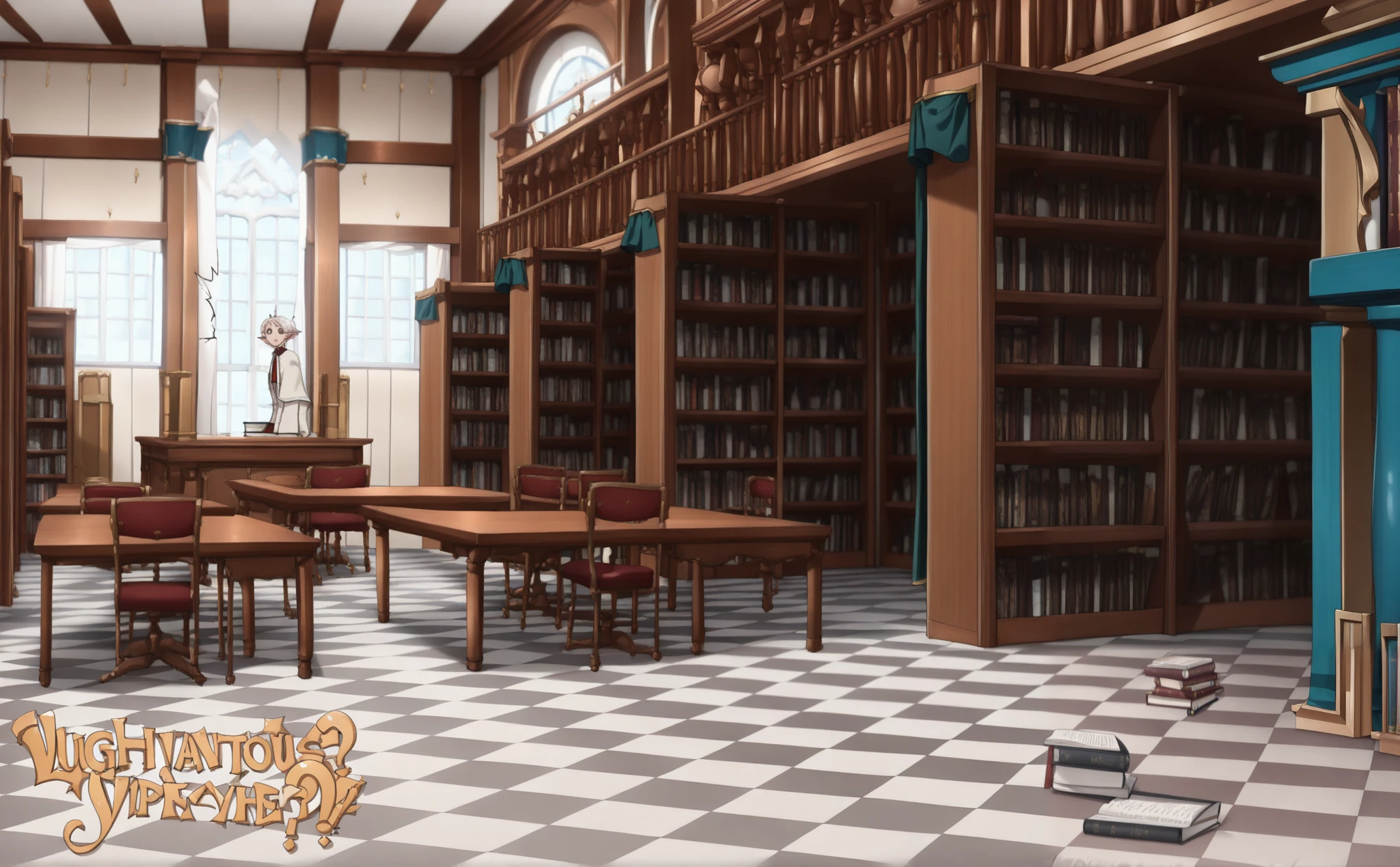 masterpiece, best quality, amazing quality,, sylphiette, short hair, ahoge, white hair, pointy ears, elf, mature female, anime screencap, long sleeves, uniform, shirt, white shirt, university, parted lips, solo, cowboy shot, solo, capelet, green cape, window, (motion lines), ((surprised)), ((upper body)), ((portrait)), ((?)), (unbottoned shirt), (worried),
long sleeves, uniform, shirt, white shirt, (((dutch angle))), sitting, desk, library, (piles of books), front, ((mischievous smile)), ((looking to the side)). Lightblue Bra