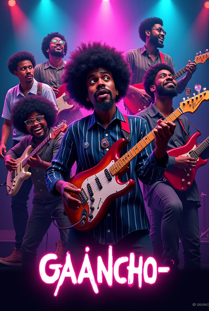 Afro Man and woman in rockstar outfits singing on stage with the word Tj Purple boldly written on the Background.