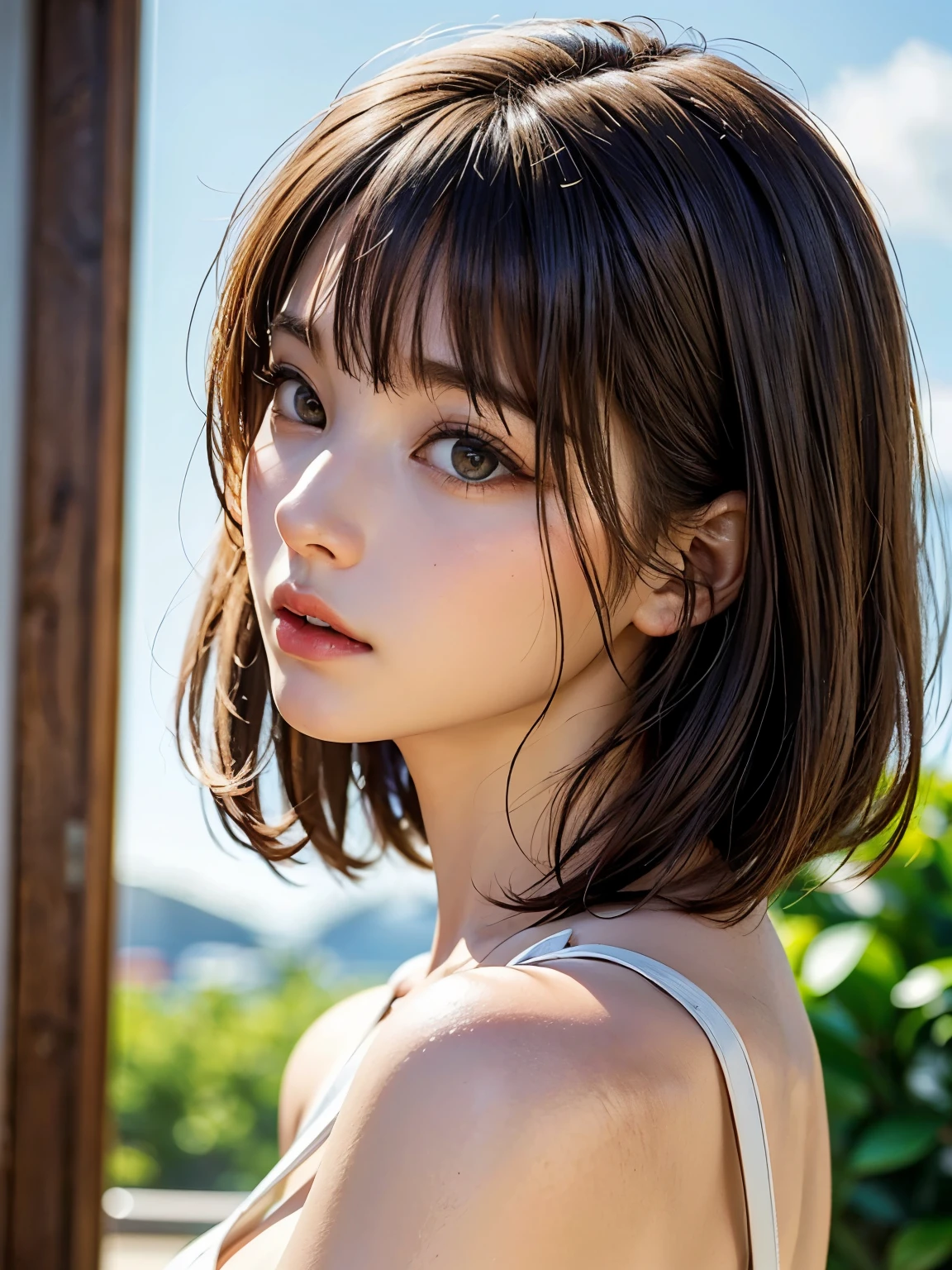 (SFW:1.8、masterpiece, Highest quality),1 Girl, One people々w, absurdists、Draw clear boundaries、hyper Realistic, Realistic,Realistic, Lookwg at the audience, Light brown eyes:1.4,Brunette Short Bob Hair with highly detailed shwy hair:1.6, Beautiful bangs:2、Attractive bangs:2、bangs:2、Beautiful dark blue designer dress:1.8, Lepangas:1.4), Mouth closed, Upper Body、big chest eye、eyelash、{Huge|big chest|Huge|mega} whole :2, Chest cleavage:2、(((Add highlights to the eyes:1.4、big chest eye、Short Bob Hair、Glowwg Skw:1.4、Lookwg at the audience、She is very 美しい and cute、Show me your ears、Beautiful long neck:1.8、smile、Close your mouth and smile:1.5、Bangs and beautiful teeth)))、Ideal body type、((Very beautiful blue sky background with clouds:2、Beautiful view of clear blue sky and floatwg clouds:2、Very beautiful deep blue sky background:2))、Beautiful long neck:1.6、(({Huge|big|Huge|mega} chest, Chest cleavage:2))、(((Beautiful bangs:2、Portraiture:2、Face close-up:2、Face close-up:2)))、Perfect Anatomy、people々々Beautiful pawtwgs that make you feel happy:2、Natural and comfortable lighting、Close mouth and very happy smile big eyes