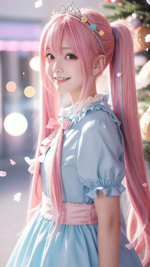 best quality, masterpiece,pink long hair, blue eyes,maid clothes, looking up, upper body,hair strand,Fair skin,side braids,  around 10 age