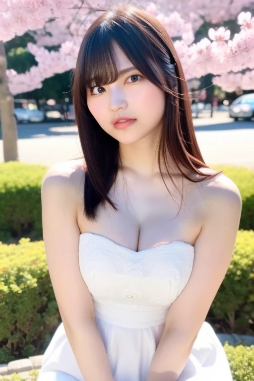Absurdres, (masterpiece, best quality), super high resolution, (Top Quality photorealistic Illustration), (Super Definition), (cute illustration:1.3), (high Saturation:1.2), detailed beautiful face and eyes, very detailed background, dynamic lighting, (an extremely delicate and beautiful), nice hands, perfect hands, (appropriate posture), (appropriate configuration), ideal ratio body proportions, ((1girl)), solo, sitting, (spread legs, knees up, showing pussy), (open vagina), (covering crotch), cervix, (spread pussy), clitoris, urethra, close-up crotch, crotch focus, dynamic angle, from below, in the park, (crowd:1.3), woods, flowers, (Cherry trees, a lot of Cherry Blossoms), Cherry Blossom confetti, blue sky, windy, rim light, sunlight, beautiful lighting, BREAK cute girl, , beautiful detailed purple eyes, (black long straight hair:1.5), large breasts, (embarrassed smile), closed mouth, (full-face blush), floating hair, sweat, (pussy juice), (completely nude:1.2), nipples, navel, pussy, barefoot
