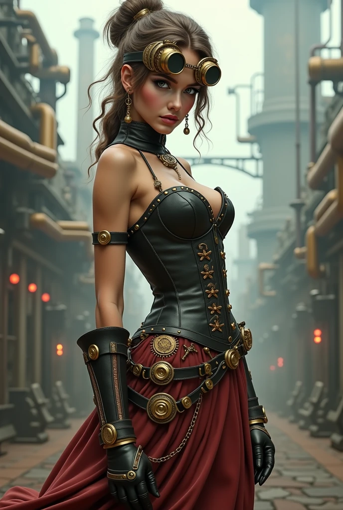 araffe woman in a corset and boots posing for a picture, cyberpunk art by Randy Vargas, trending on Artstation, fantasy art, a steampunk beautiful goddess, steampunk pin-up girl, steampunk girl, like lady mechanika, steampunk beautiful anime woman, wearing steampunk attire, giant stunning goddess shot, in a steampunk world, angela white, steampunk fantasy, steampunk inventor girl