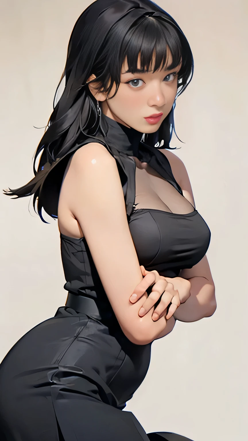 3d rendering style: a black swimsuit dress, flowers tattoo's,curvy body,3d, render, anime 3 d style, perfect face