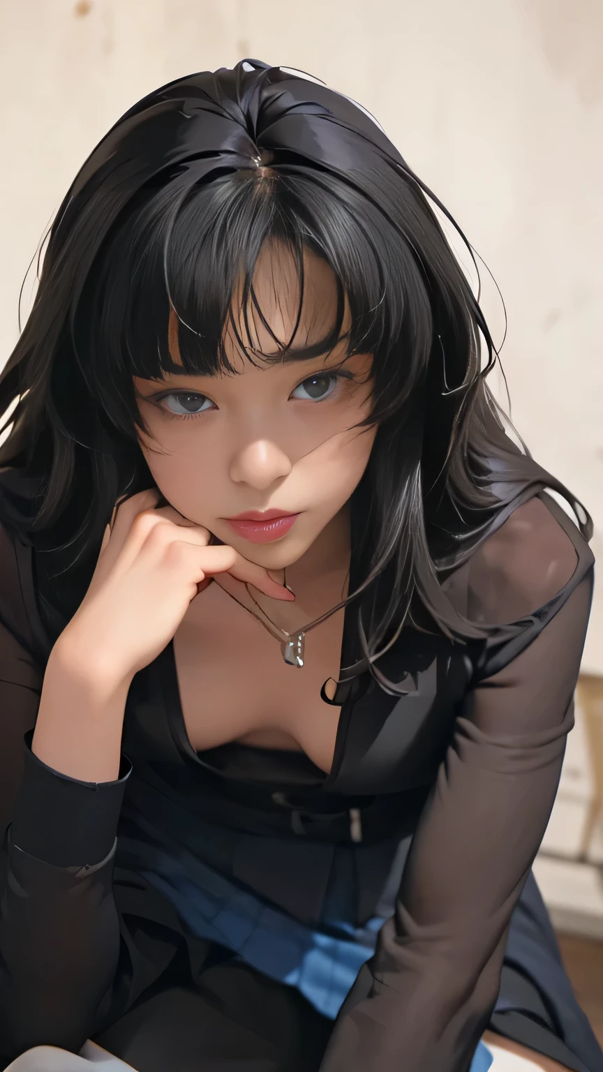 A sexy girl, black trench coat, cleavage, glowing purple aura, dramatic lighting, dark and stormy background, high detail, digital painting, illustration, (masterpiece, best quality:1.2), comic retro style