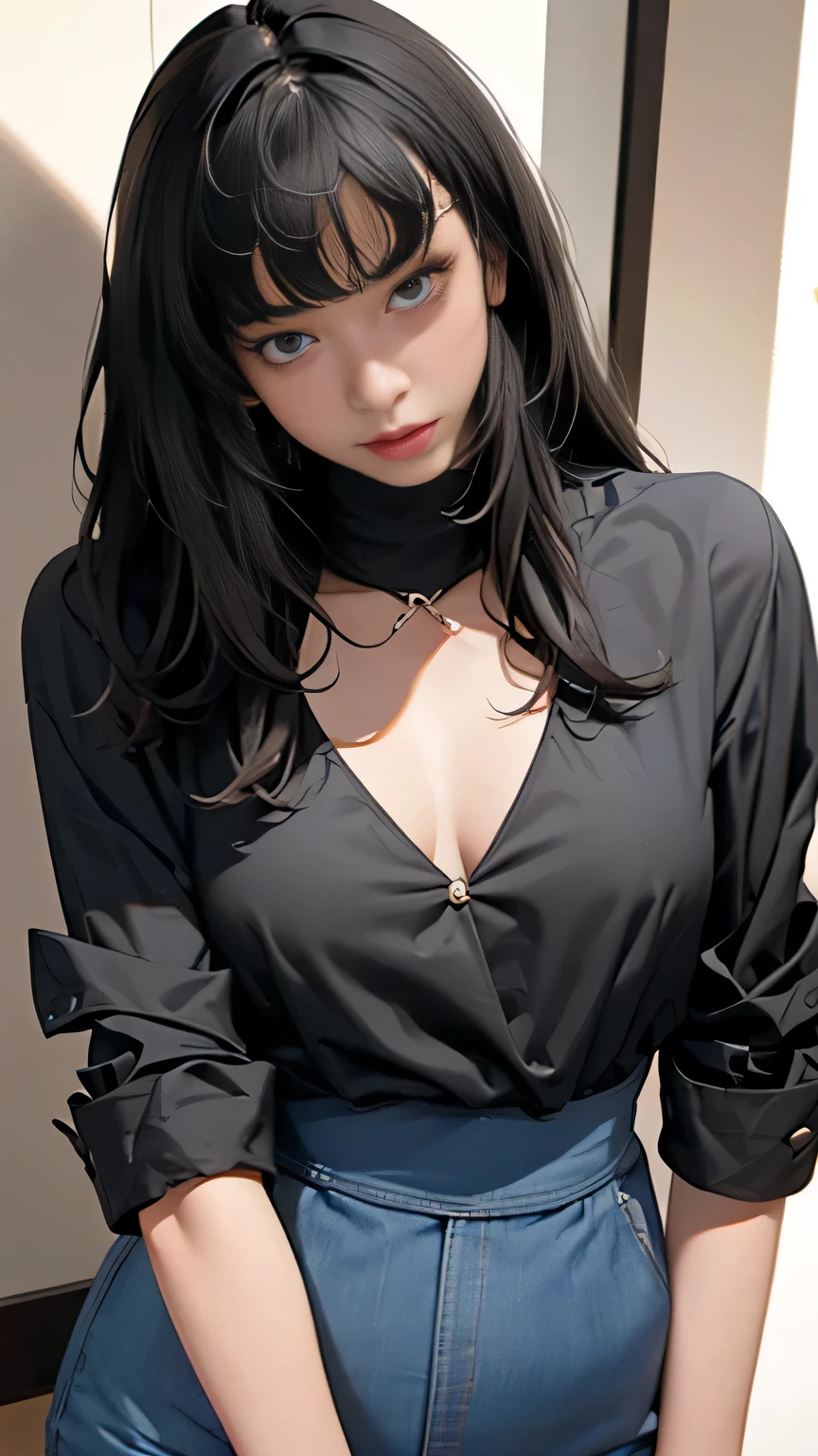 1 garota em, 19 anos, Sozinho, cabelo longo, Colossal , olhando para o espectador, cabelo loiro, Ombros nus, olhos castanhos, jewelry, corpo todo, um colar, fora dos ombros, Sweaters, realista, Uma sexy