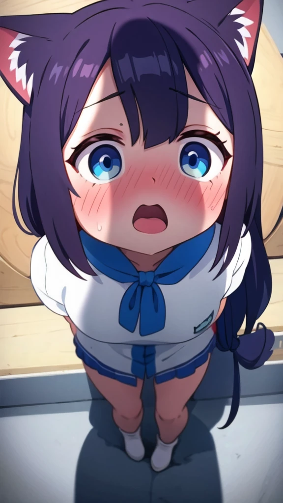 A chibi-style anime high school girl wearing a sailor uniform, crying and screaming intensely in a dimly lit room. Her face is distorted with sadness and anger, tears streaming down her cheeks, mouth wide open in an emotional outburst. The room is dark with only faint light coming from the background, creating a dramatic and emotional atmosphere. Exaggerated expression, large teary eyes,  with a big head typical of deformed anime style.