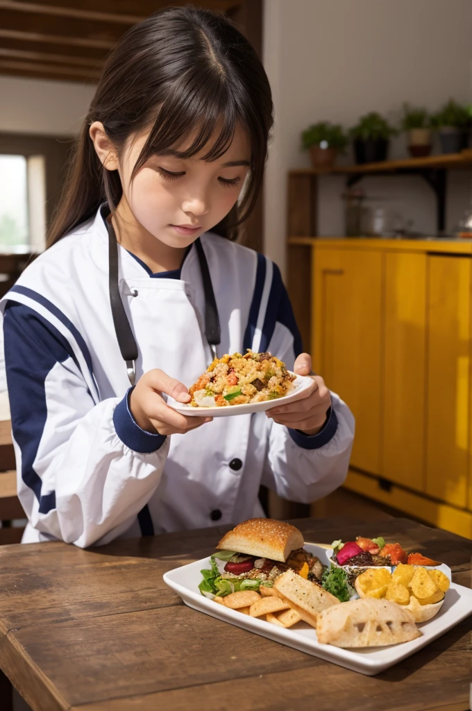 Best quality, 超高分辨率, (Photorealistic:1.4), Ultra-detailed,Incredibly detailed, Aluminum foil packaging, big mac, Fried meat, Wet lettuce, melted cheese,The little girl is eating,Cute little girl s,age 5,