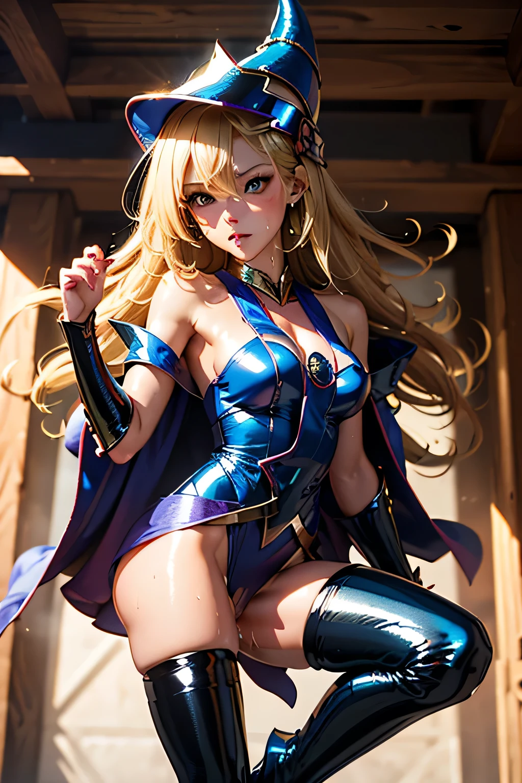 , ((Dark Magician Girl)) naked, exposed breasts and , cuerpo completo,Plan completo,NSFW,Russian goddess princess girl with big bright blue eyes and long fluffy Nordic type eyelashes with a perfect elegant figure and very long fluffy wavy hair of bright wheat color is in full growth in the alley against the background of Japanese pink sakura blooming in bright navy blue kimono color and japanese shoes gain bright navy blue color, The girl's lace kimono is intricately patterned with ultra-short frank cutouts.., Large breasts with protrusion are visible through the fabric and on the girl's ears there are beautiful earrings with precious navy blue sapphires that shine and shine in the light.. The soil on which the girl is located is strewn with cherry blossoms.., The scene is highly artistic, High resolution, foco nítido, Migjorni-V5 artistic style, hiperfotorrealismo, proporciones perfectas, Photo of the golden ratio, Bengala, contorno, luz del sol, brillo suave, enfoque suave, Photo-style smooth focus through a Monocle lens.