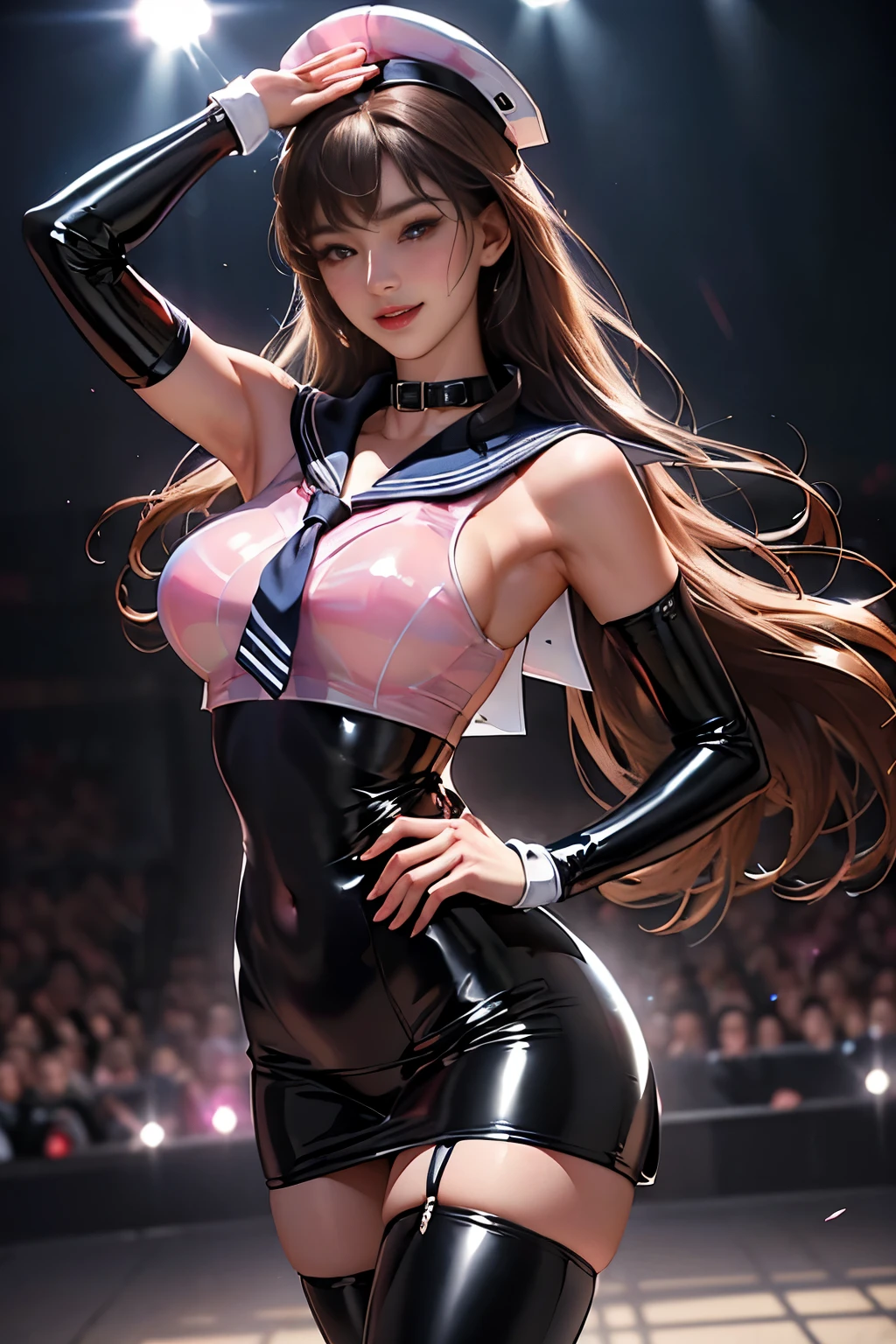 super high image, super detail, super high resolution, rubber corset dress, perfect beautiful female 25 years old, round face and eyes, droopy eyes, double eyelids, blue sparkling big eyes, light brown glossy hair, red alluring moist big thick lips, amorous expression, lewd expression, armpit, legs wide open, flat chest, perfect proportion, slender, professional lighting