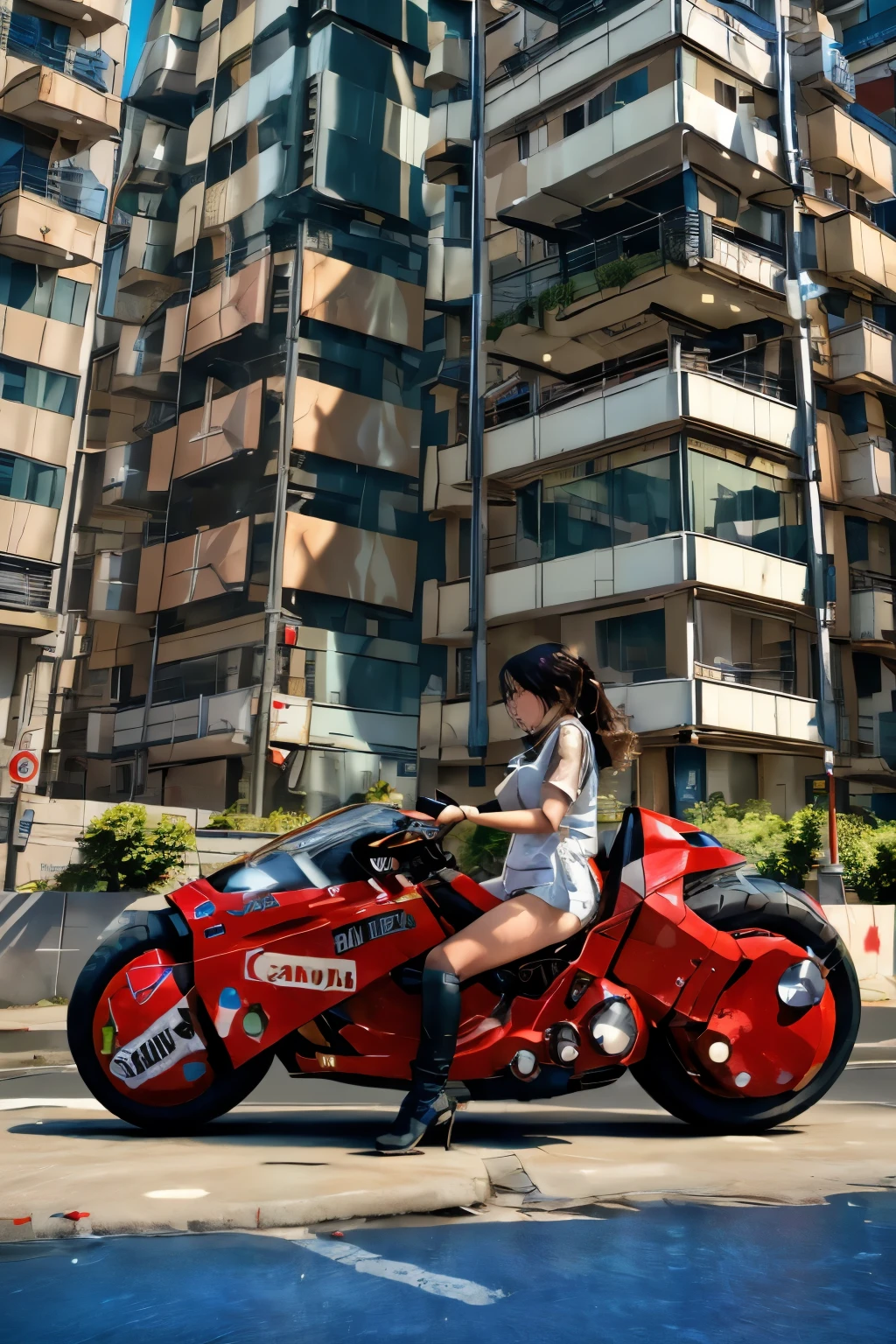 masterpiece, photorealistic highly detailed 8k Unconventional Underwater Angles, best cinematic quality, volumetric lighting, beautiful woman on krsbk, side view, full of busy people in Urban Skylines at Blue Hour