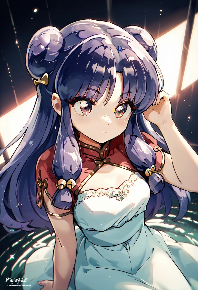 Imagine Shampoo [from Ranma 1/2] dressed like princess leia in her princess outfit and her hair in side buns; slender, Shampoo [from Ranma 1/2], BREAK: quality\(8k,wallpaper of extremely detailed CG unit, high resolution, top-quality, top-quality, increase the resolution, best quality, highly detailed, the wallpaper, golden ratio, high saturation realism, vibrant colors, dramatic lighting, persuasive storytelling, atmospheric scenery, captivating visuals, intricate details, strong emotions, dreamlike world\),(dynamic angle:1.4); front view; a captivating image of a beautiful goddess.