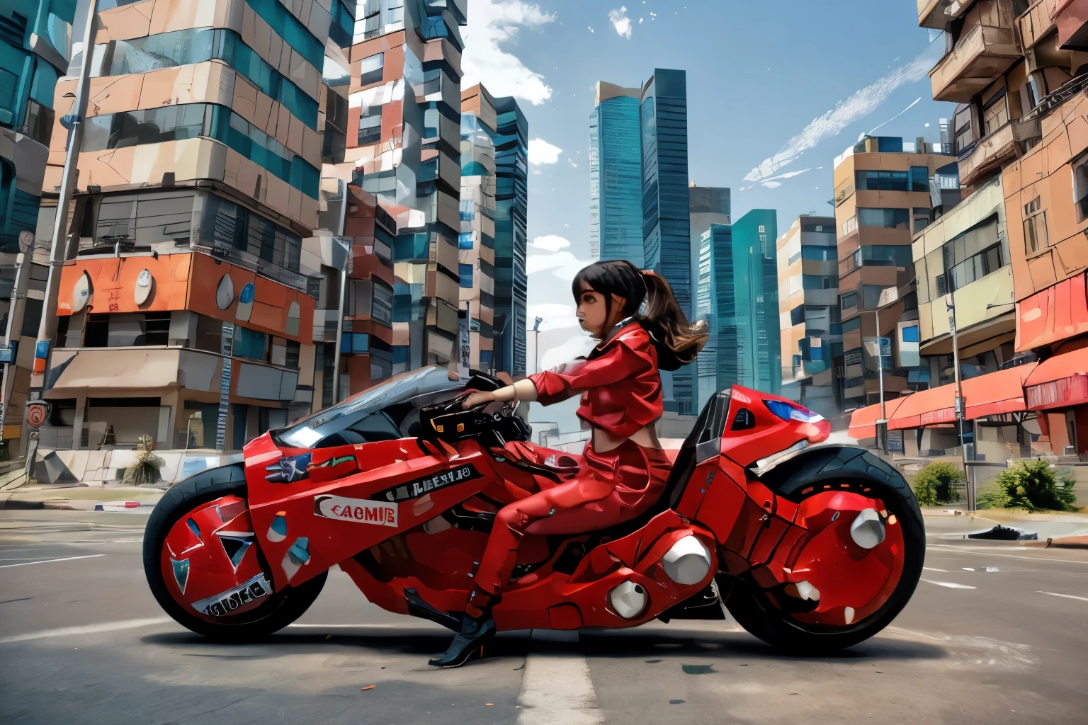 masterpiece, photorealistic highly detailed 8k Unconventional Underwater Angles, best cinematic quality, volumetric lighting, beautiful woman on krsbk, side view, full of busy people in Urban Skylines at Blue Hour