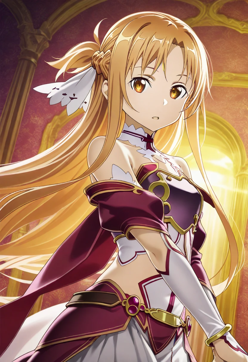 Imagine Asuna Yuuki [Sword Art Online] dressed like princess leia in her princess outfit and her hair in side buns; slender, Asuna Yuuki [Sword Art Online], BREAK: quality\(8k,wallpaper of extremely detailed CG unit, high resolution, top-quality, top-quality, increase the resolution, best quality, highly detailed, the wallpaper, golden ratio, high saturation realism, vibrant colors, dramatic lighting, persuasive storytelling, atmospheric scenery, captivating visuals, intricate details, strong emotions, dreamlike world\),(dynamic angle:1.4); front view; a captivating image of a beautiful goddess.