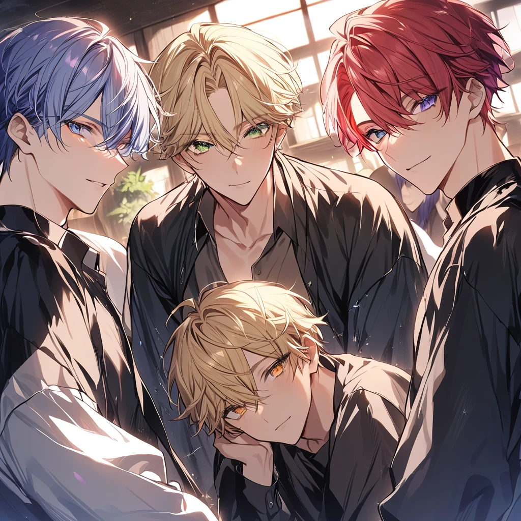 Mina Ashido,Bakugou, Nightwing,and 3 other people celebrating a birthday with family half body
