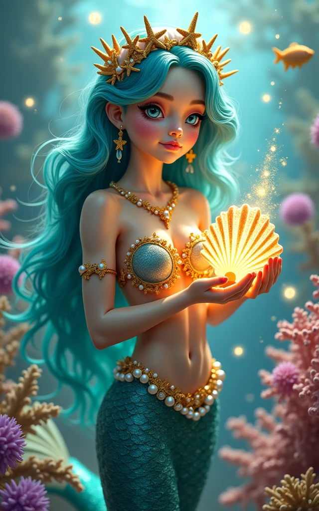 Colorful, master composition, focus on key figures, realism, masterpiece, award-winning, best quality, masterpiece, ultra-detailed, 8K, extremely detailed CG Unity 8k wallpaper, complex, highly detailed, realistic, "under water, intricate details, macro shot glowing jellyfish girl, coral, light bulb, brightness, (neutral color: 1.2), ultra-detailed, cinematic, complex background, huge ocean twisted Mandelbrot fractal shell, golden pearl nacre, hyper detail, ArtStation, Octane Renderer, (Color Acne: 1.3)",