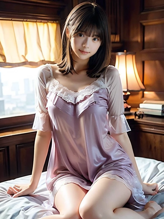(NSFW,1 Japanese girl lying on her back on the bed:2.0),(knees up:2.0),(Spread her legs,detailed vagina:2.0),(put her hands on her knees:2.5),26 years old, incredibly ultra cute, neat and clean, happy smile, detailed charming eyes, detailed face, (laced negligee, ultra slender,slim legs, incredibly white and beautiful skin, short silver hair:1.5),best quality,4k,8k,highres,masterpiece,ultra-detailed,realistic,photorealistic,photo-realistic,highly detailed,intricate details,vibrant colors,soft lighting,beautiful scenery,delicate features,cute expression