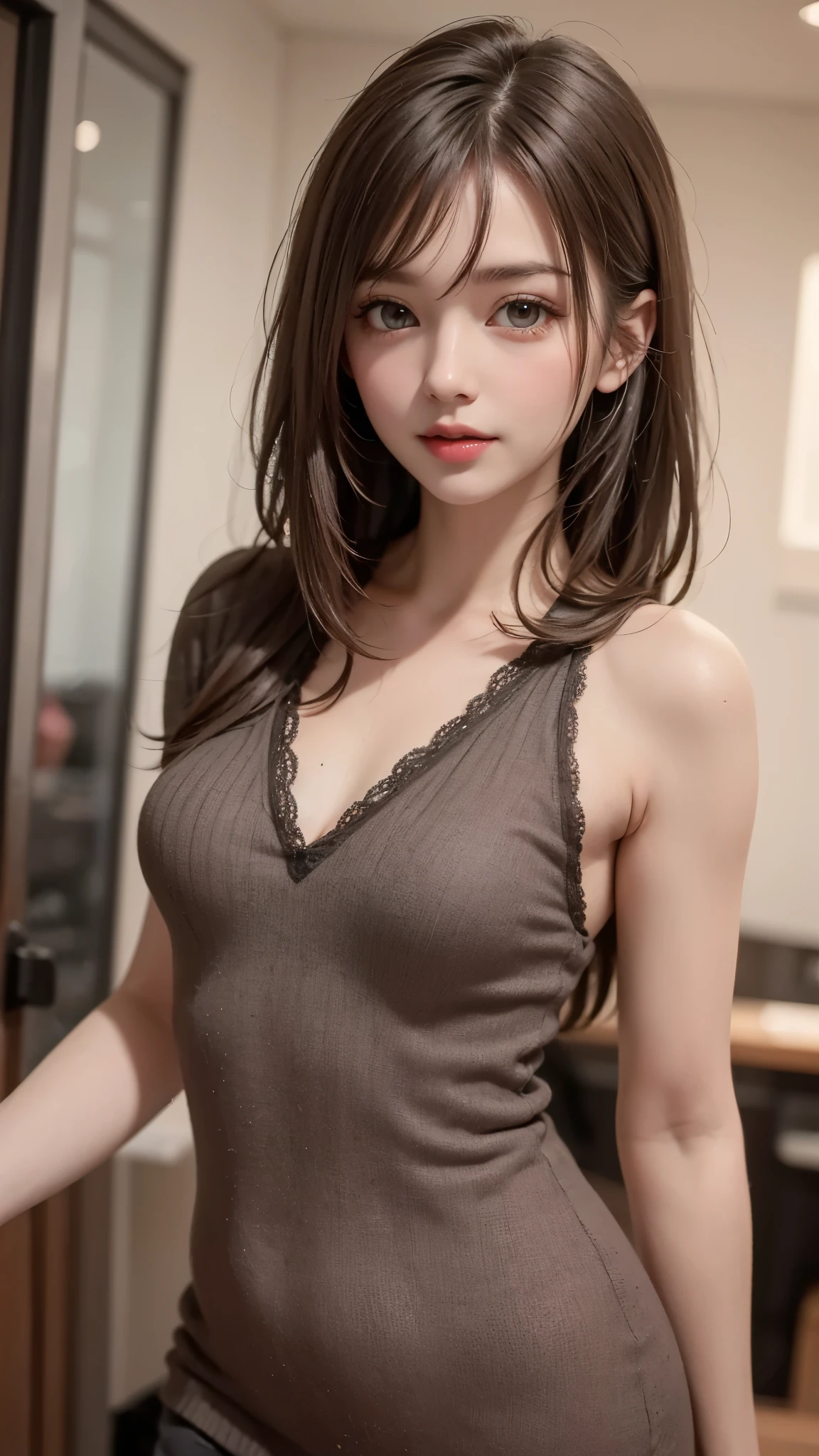 small breasts, slender, I am a mature woman with medium hair, light brunette