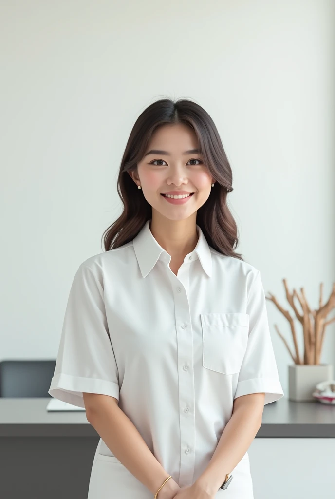 Asian office worker with nice  , unhinged, unstable, uncertain, unreliable