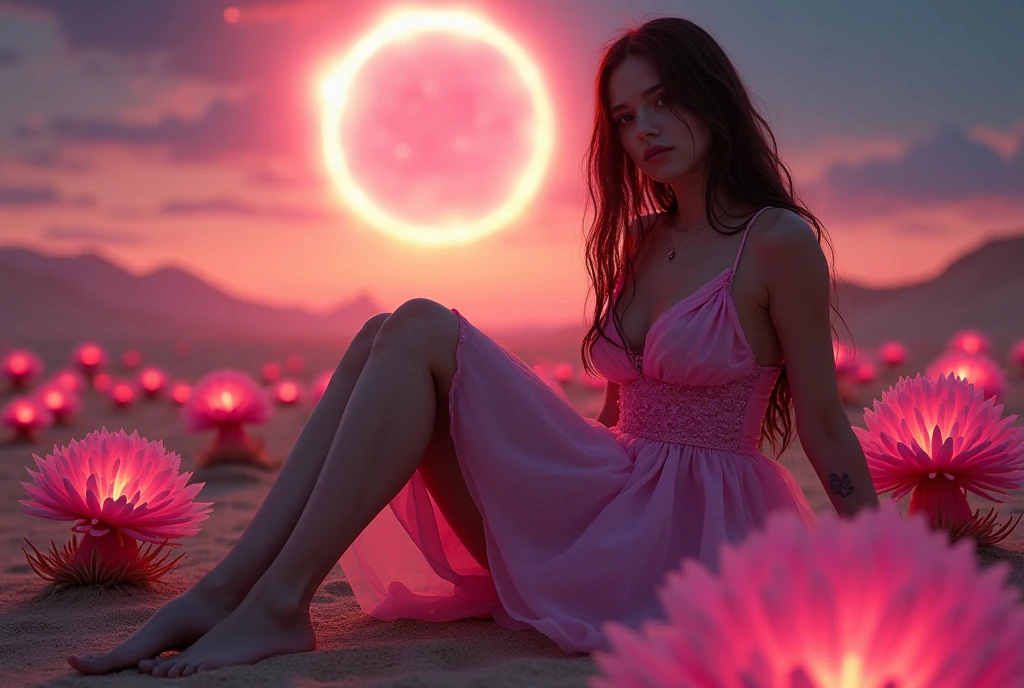 neon light art, An eye-shaped frame in the middle of the picture, inside the frame is a zombie girl, and around the frame there is a bunch of thorns., clouds, moon, stars, colorful, detailed, 4k