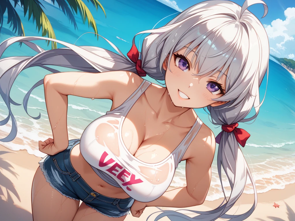 Big Breasts,Confused eyes,Baby Face,whole body,,Thin twin tails,Flaxen Hair,Hearts in eyes,Bite,Plump,Ass,Nipples,White school swimsuit,Soaking wet,Brat,Saucy,smile,Wet and see-through,Pussy line