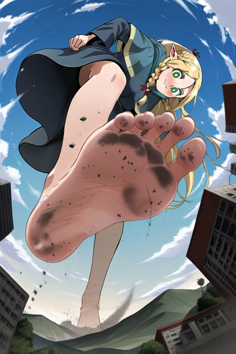 masterpiece, best quality, school girl, blonde, climbing, torn skirt , torn white panties, climbing wall, nude ass, torn black socks, red backpack, red shoes, (ass chewed by crocodile), bite marks on ass, surprised, from below