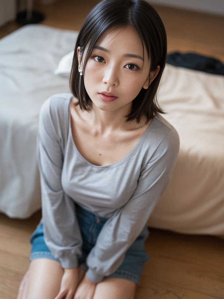 hight resolution、high-level image quality、in 8K、Real live-action、Raw photography、top-quality、masterpiece、超A high resolution、Raw photo、ren、Beautiful fece、masutepiece、((Obscene content))、For adults、charm of 、absurderes、((((Japan elementary school students))))、Japan Girl、((8years old))、((with round face))、((Tanuki face))、((Cute little face))、(((((Embarrassed look)))))、de pele branca、((chubby figure))、Juvenile physique、Smaller chest、kne、 thighs thighs thighs thighs、独奏、fullllbody、Very nice、(((Children's Clothing:1.0) ))、 ((Pubic area))、(Mansuji)、((White panty))、Are sleeping、(Photorealsitic:1.37)、Photon mapping、Realistic、Radio City、Physically Based Rendering、depth of field rally background、a picture、(((a junior idol in Japan)))、Sparkling eyes、shiny lip、too bright natural light、The Bright Sun、Too bright sunlight、(((((8years old)))))、(((Pubic area)))、(Mansuji)、Children's Clothing, Children's Clothing、to stand、Open your legs、Open your crotch、Only one person,Short hairstyles、Short-cut hair、(inside in room)、Alone、(on the bed)、((laying on back))