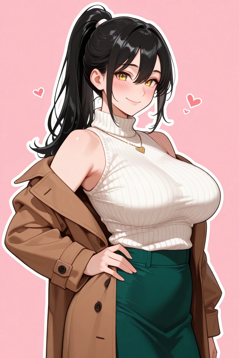 ((sexy girl ,gyaru))nsfw,glamorous, forehead, voluptuous, curvy,, mini skirt, looking at viewer, low twintails, black hair, droopy eyes,cardigan,smile