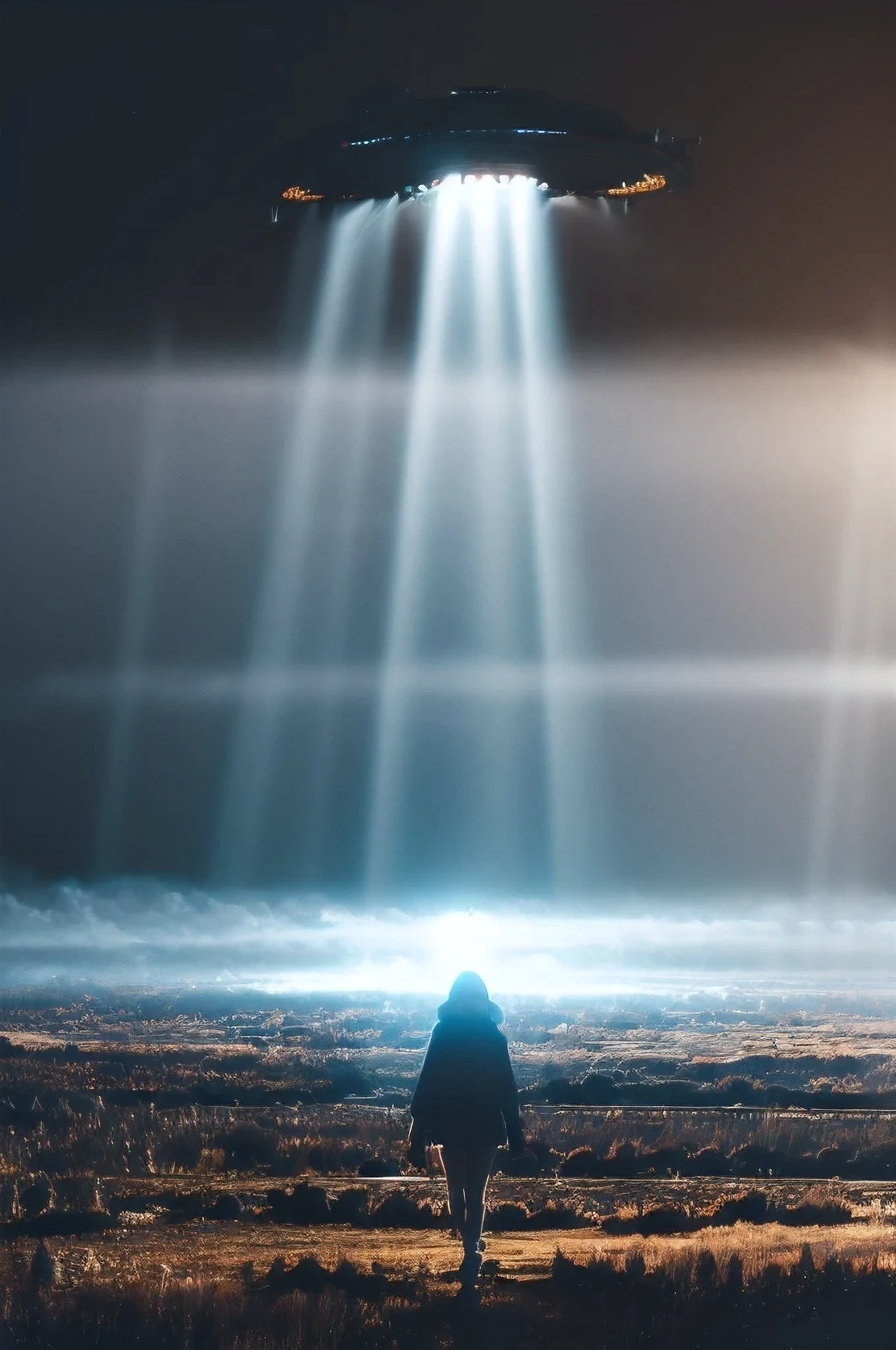nsfw, (best image quality: 1.5, best image quality: 1.5, masterpiece), Beautiful girls are attacked by aliens, exposed to rays of light from flying objects, and held captive,