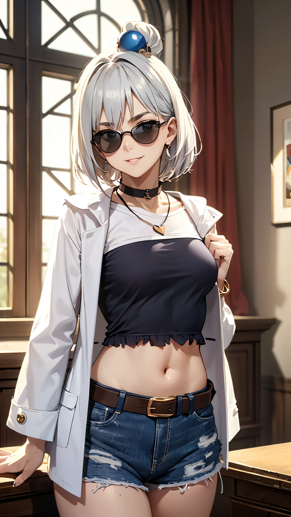 (Highest quality, High resolution, Very detailed), Silver Hair, Super short hair, Reddish brown eyes, sweater dress, lace thong, Large Breasts, 24th generation, Beautiful woman, mature, quiet, Calm, A small smile, park,