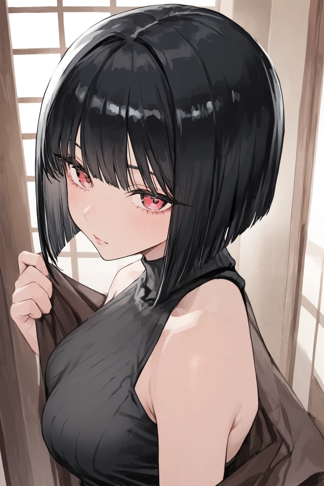 35-year-old Japanese beauty with black hair bob