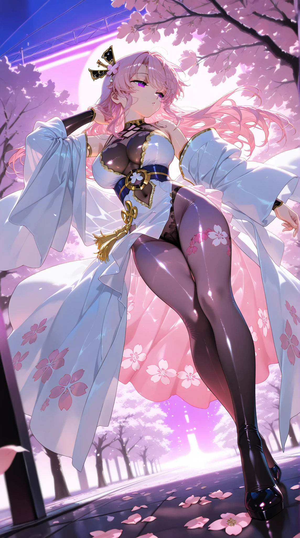 actual, , white hair, big eyes, Smile，open mouth，big breasts，glowing eyes，open lips, blush, daytime，background orc ears，Fox fairy，Kimono decoration，sexy，exposed，charming smile，Half-dressed kimono，white fox ears，White pink fox tail，high thigh slit，，Exquisite background，Mature，red background，Warm colors，red sleeves，Bright colors，white hair，Sense of lens,Lying in bed，Mature women