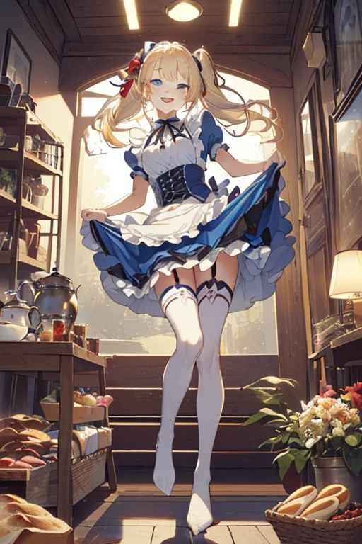 (perky chest:1.2), (pointed chest:1.2),(((Black Tunic:1.3))),(((cakes and bread in the basket),Cute and beautiful girl,Cute round face,Cute smile,with blush cheeks,Red Lip,a girl 17 years old, nsfw:1.2, beautiful body:1.3), shinny skin, BREAK, ((alice in the wonderland:1.3, cute, kawaii, lovely, funny, a girl falling down from sky:1.3, girl flying in sky:1.4, girl floating in air:1.5, rolling upskirt by wind:1.6, (with sparkling eyes and a contagious smile),open mouth, Looking at Viewer, surprised, putting hands on crotch over the skirts:1.6)), BREAK, ((floating things as follows:1.3, PlayingCards, Trump, tea cup, tea pot, tea spoons, pocket watch:1.3, lip sticks, candies:1.2, cookies, jam bottles, classical door_keys)), ((long purply_Blue dress :1.5, wearing long flaired skirt:1.3, the skirt is blowing:1.3, cute pink Apron, black stocking:1.2,garter stocking, cleavage:1.2, midriff, black shorts, black thighhighs, thigh strap, medium long platinum-blonde hair:1.2, twin tail hair:1.6, tied hair with a large ribbon), (Blue eyes, bright pupils with highlights, detailed eyes), (lying down on your back:0.7, spreading legs with rising up straight:0.7), sexy posture, fantastic colorful art, (fantasy art:1.2, wondered images:1.2), ((correct anatomy:1.5, perfect anatomy:1.3, correct hand, small foot:1.2)),
