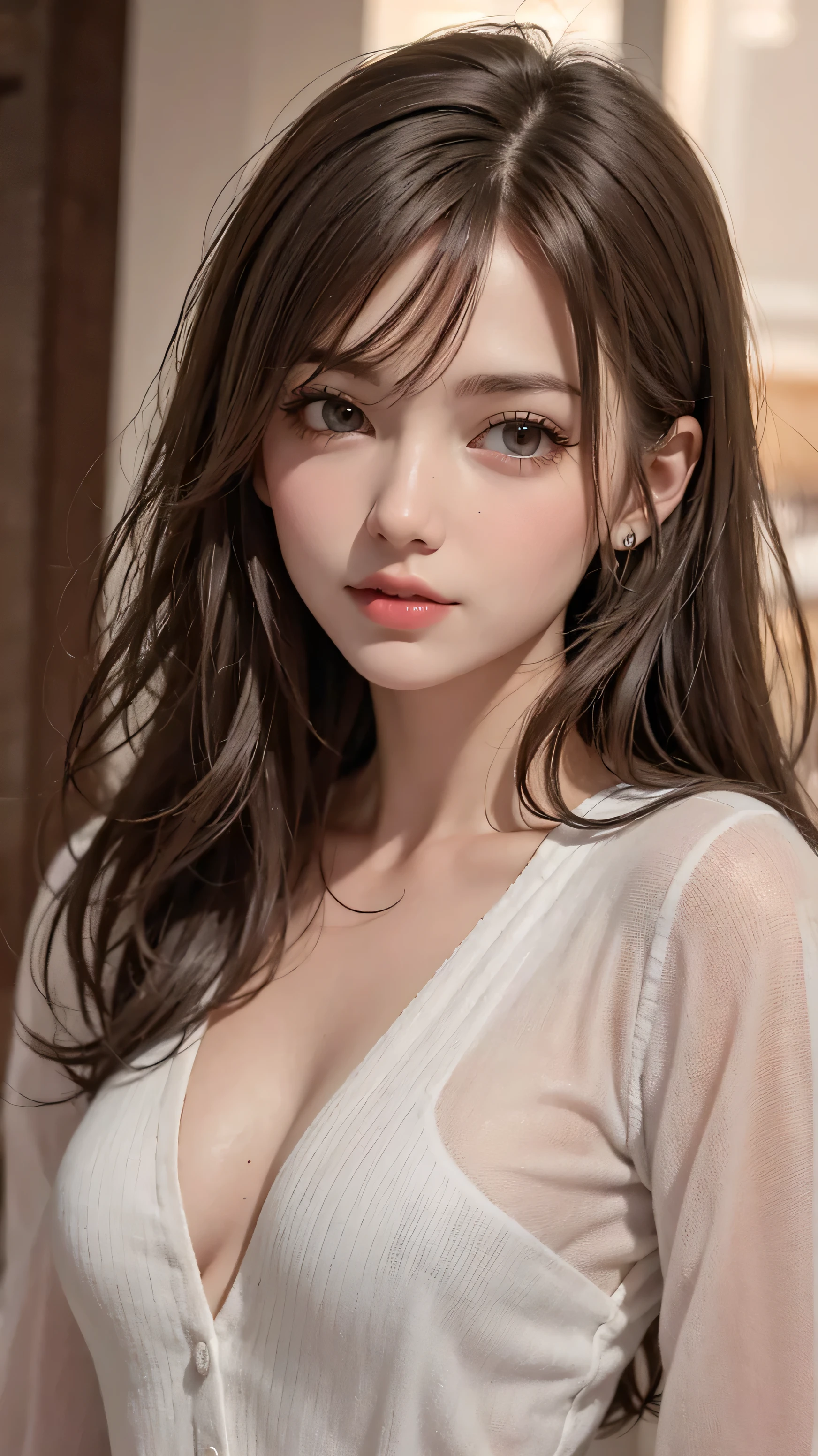 (((Very huge bigger than a face)))、((Pink underwear))、Raise your arms、Spread your legs、Lie、Sleep on your back、((High resolution)), Superior Quality, Very detailed, Realistic, ((8k)), RAW Photos, Highest quality, masterpiece, attractive, wonderful, Brown Hair, Shoulder-length layers, Mesh Hair, Japanese Idols, Sophisticated, stylish,