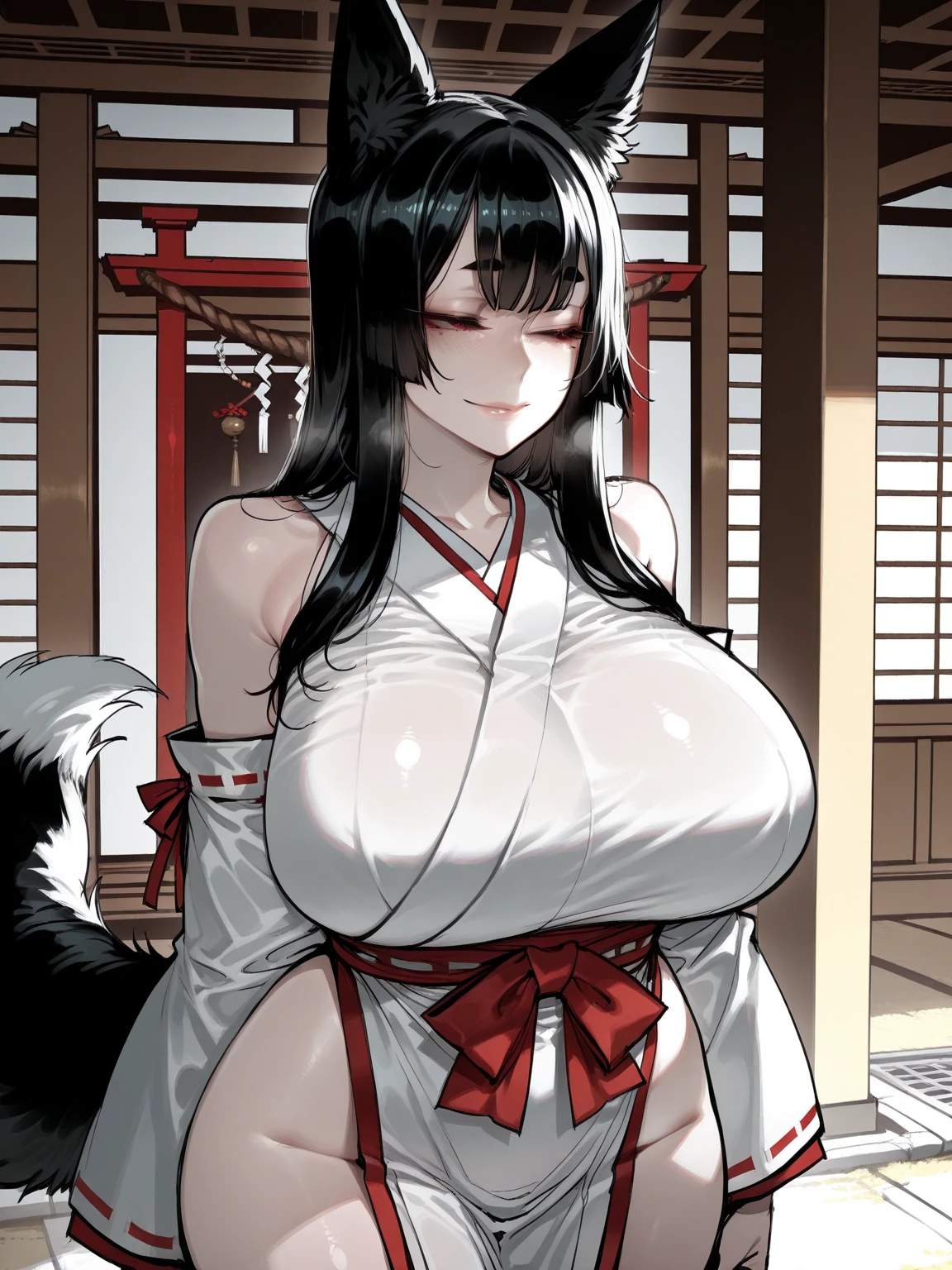 masterpiece:1.2, High resolution, Anime Style, nsfw, Japanese Room, male, faceless male, fat man, Skinhead, stand, Strangling, Face Enhancement, One fox female, Yellow Eyes, White beard, White fox ears, White fox tail, sex, blush, Ahegao, ((huge breasts:1.4)), Curvy Body, Armpit, Hami Breasts, Nipples, 勃起Nipples,Pussy, miko costume, sleeveless, Hakama, White Stockings,