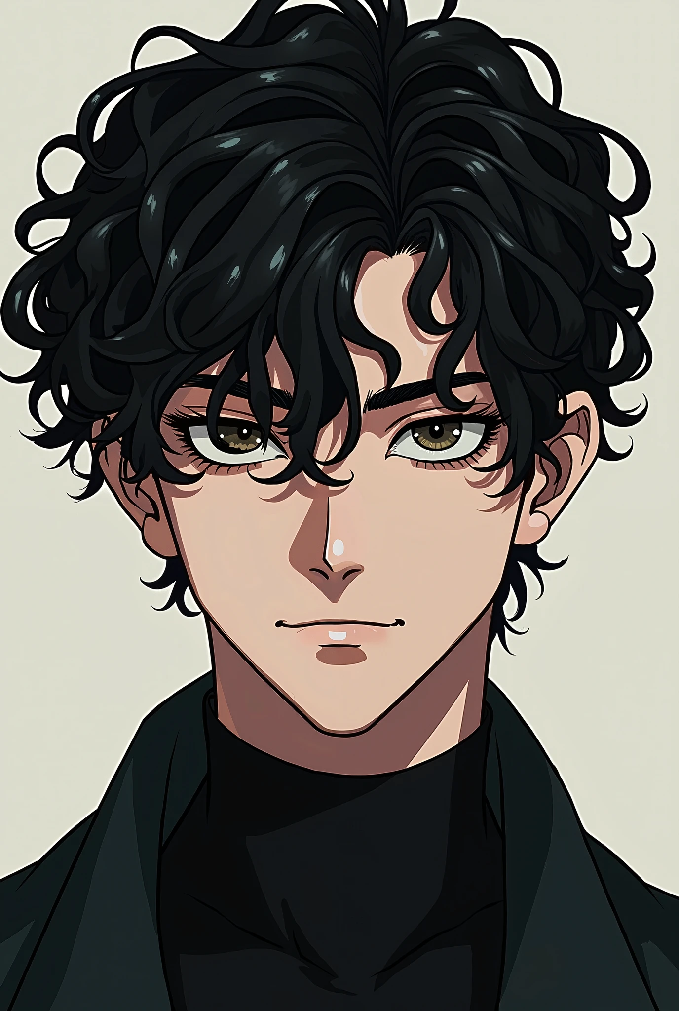 negro, curly hair, anime style,beautiful,high,      thin,man