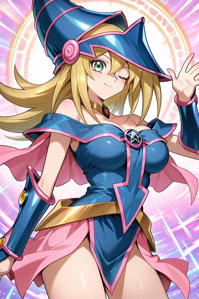 make dark magician girl, hentai pose, long blonde hair, big natural breasts, arena, yugioh, milf, desire face, detailed face, detailed breasts, best quality, night, yugioh duel