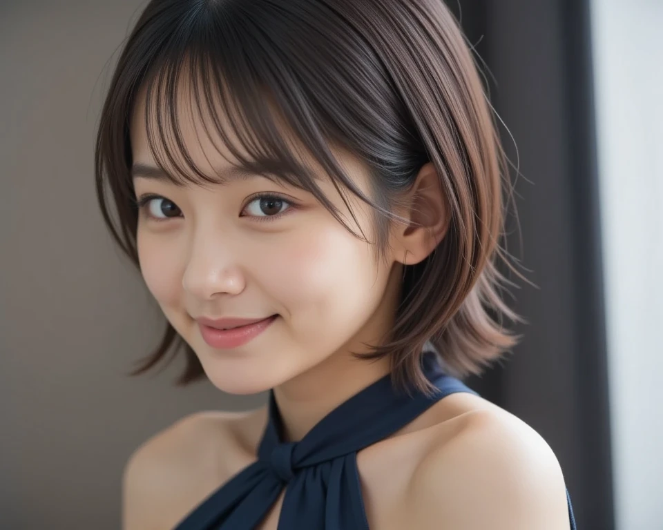 (Photo Real:1.4), (hyper realisitic:1.4), (Smooth lighting:1.05), 1 girl, (sad:1.4), Mouth slightly open, Neat and clean beauty, 22 years old, Soft lighting, Back lighting, (cheerfulness:1.2), (Finest Real Textured Skins), Narrow-eyed, Super fine face, glowy skin, retinas, Anatomically correct, acurate, Super Detail, Textured skin, High quality, high details, Best Quality, High resolution, livingroom, Short hair, Bangs, Blouse