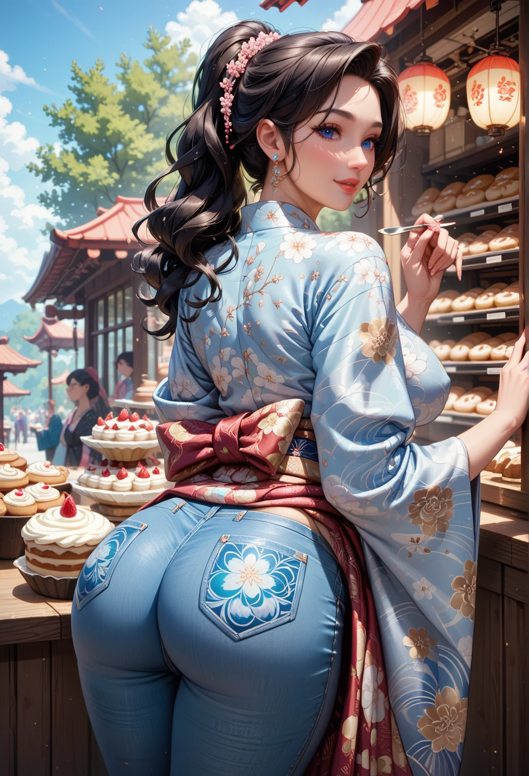 １girl with, ((​masterpiece、top-quality、ultra-definition、hight resolution))、4K picture quality、((Beautuful Women))、22year old、wetted skin、radiant eyes、perfect  eyes、(Beautiful Nordic sisters)、the beach,Background crowd、((Curly hair in braids、Bun１))、((Body Portrait))、(((Wearing an ultra-short green bell sleeve yukata)))、((The pattern of the yukata is、They range from fancy floral patterns to swallowtail butterflies..))、((Use primary colors for yukata colors))、​masterpiece、top-quality、ultra-definition、hight resolution))、4K picture quality、(Wearing an ultra-short green bell sleeve yukata)、(Click here for the line of sight)、((Show panties))、Opening legs、Show white panties、cleavage of the breast、((Show off big round buttocks、Tight yukata stretched around big thighs and buttocks))、((Stick your butt out and show off))、(view from back)、Stunning buttocks、