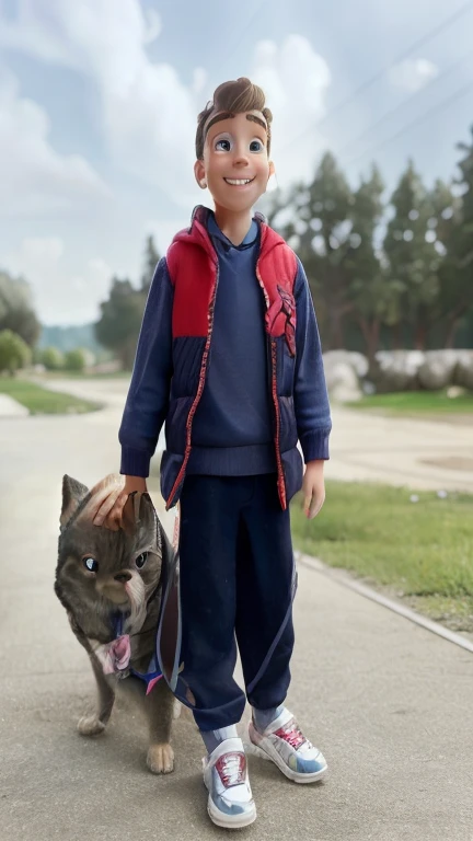 There's a boy sitting on the floor with a dog, with his hyperactive little dog, cabrito, em tempo ensolarado, na rua da cidade, with stray dogs, lindo dia ensolarado, dia ensolarado brilhante, with a kid, Directed by: Alexander Fedosav, Directed by: An Zhengwen, humor brilhante, Directed by: Judith Gutierrez, parece inteligente, em um dia ensolarado