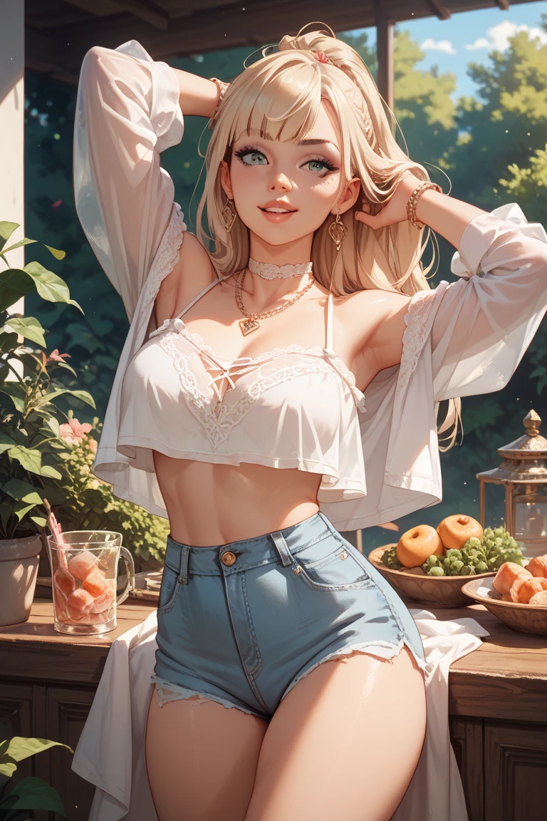melancholy lighting, quiet, calm, brightness, masterpiece, best quality, 1girl, (JinxLol:1.2), (ultra photorealistic:1.3), (masterpiece:1.4), best quality, ((realistic)), high quality, ultra detailed, ((Real image)), ((realistic skin)), ((realistic face)),(illustration:1.05), (beautiful:1.05), (beautiful detailed eyes:1.05), (cinematic light:1.1), Full body, precise proportions, 18-year-old girl, skinny model lying on the grass, surrounding garden, tree shadow, hair fluttering in the wind, tulle, long legs, feet slightly open, buttocks, blush, shyness, collarbone, abdominals, double weave, beautiful and delicate face, fair skin, real skin, (face detail), pores, super high resolution, 8k, parameters Best quality, masterpiece, super high resolution, (Realistic 2.0), More details, detailed skin, no panties, wide smile, white teeth, voluminous hair, perfect and well designed eyes, girlfriend, beautiful, beautiful, flowers, studio lighting