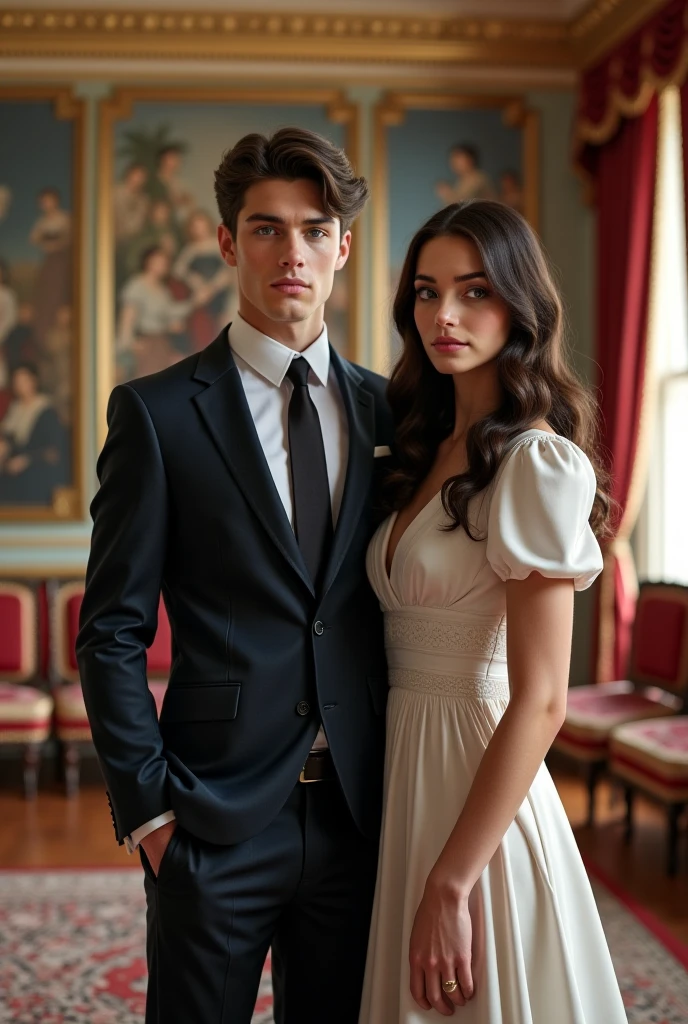 Handsomeman in blacksuit with beautiful girl in whitedress