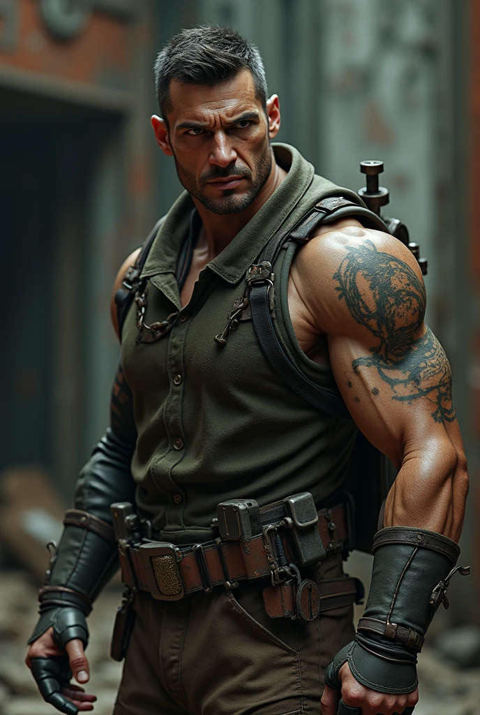 (masterpiece),(best quality:1.0),(ultra high resolution:1.0),jax Briggs, cyborg, bad face, menacing look,metal arm, scars, military haircut, adult man, grabbing a cigarette, mortal kombat, closeup,1 guy,detailed, face focus, muscular, 8k wallpaper, full body