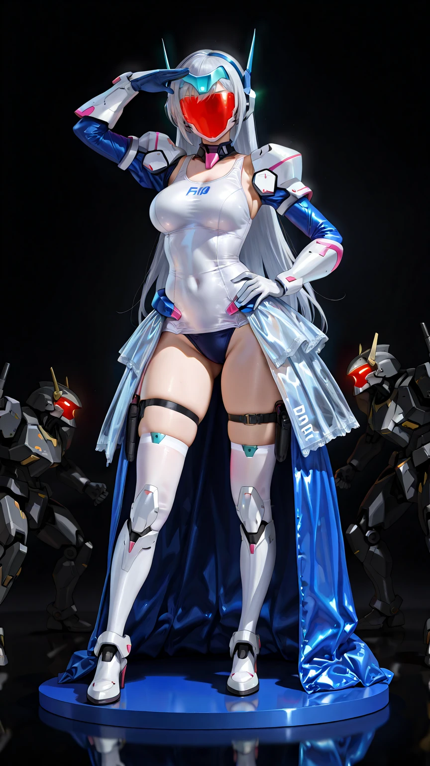 1 mechanical girl: 1.4, Sailor Moon, blue sailor suit, good-looking face, sailor Moon, moon hare, rabbit ears, white top, blonde hair, blue skirt,full body,heart on background, sci-fi background, complex background, glowing hair, light forehead, moon on the background, panorama, holding a gun