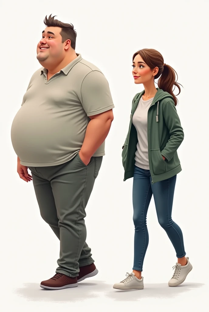 A muscular gym worker doctor consulting fatty white to run on teadmill