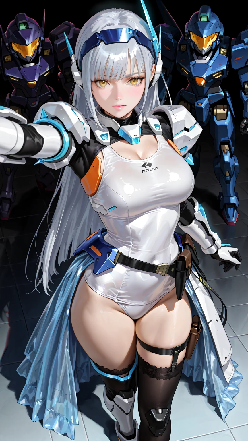 masterpiece, best quality, girls, slender, blue eyes, hair color ash, white skin, medium breasts, cute, sexy, futuristic, bikini, skin exposed, night, white theme, open legs, full body --auto --s2