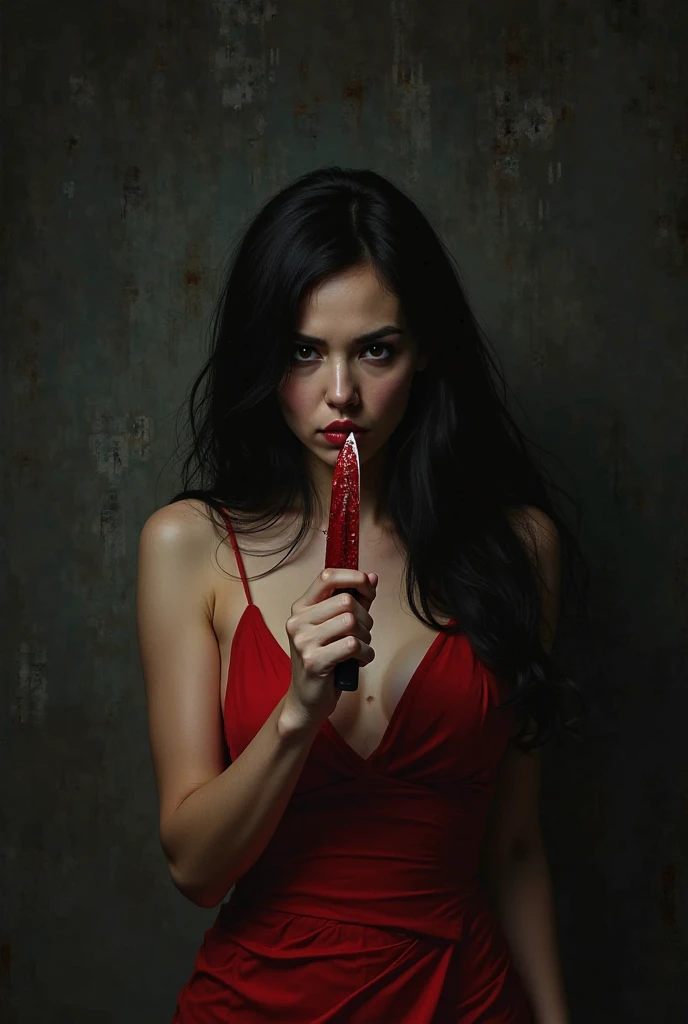 female vampire hosting a rtiual,long dark red dress,<lora:Emanuele_Taglietti_styleMerge:1>,horror comic book centerfold,painting,