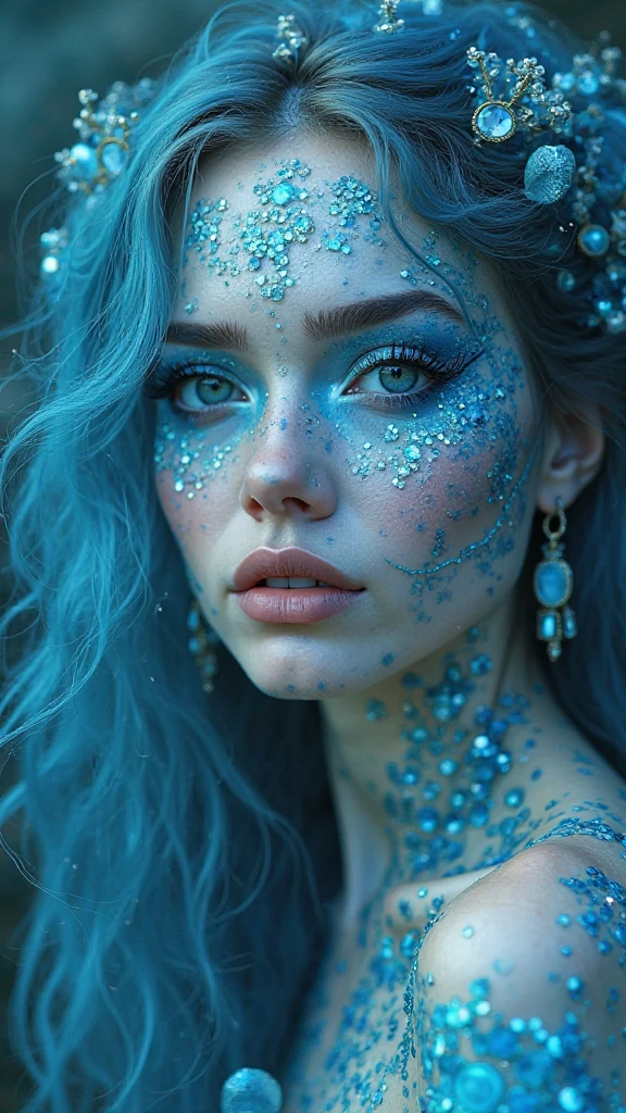 (masterpiece, top quality, best quality, official art, beautiful and aesthetic:1.2), (1 naked girl:1.2), cute, extreme detailed,(abstract:1.4, fractal art:1.3),(silver and blue_hair:1.1), blue eyes,colorful,highest detailed, Beautiful girl trapped inside a big soap bubble,